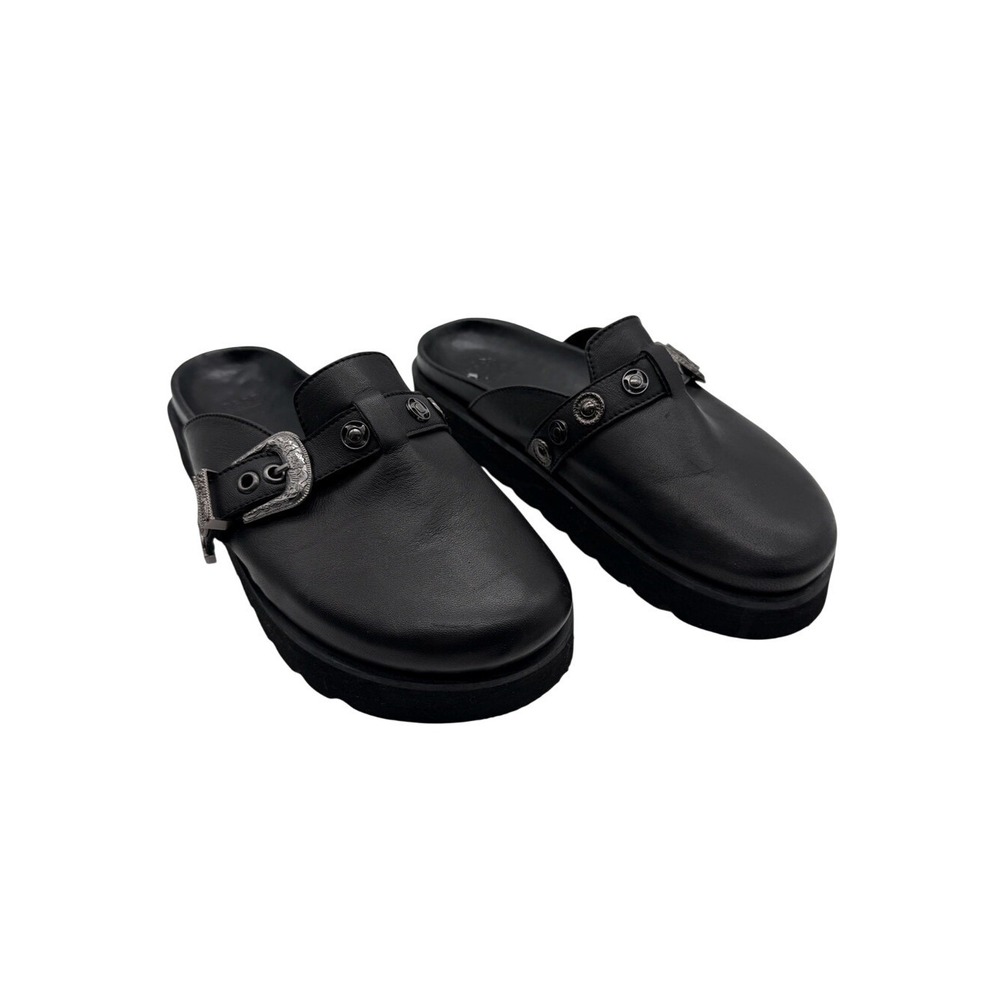 Asos Design Black Leather Platform Slip On Mule Clog Size UK 7 - US 9